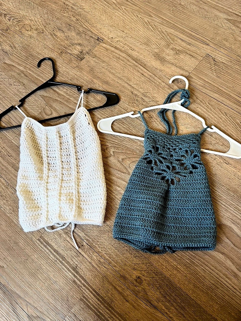 Crochet Halter Crop Tops in White & Blue Like New
